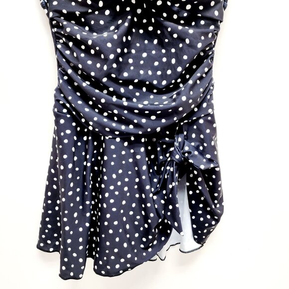 Polka Dot Ruffle One-Piece Swimsuit With Wrap Tie - Aidonger Size S Navy White - Picture 6 of 10